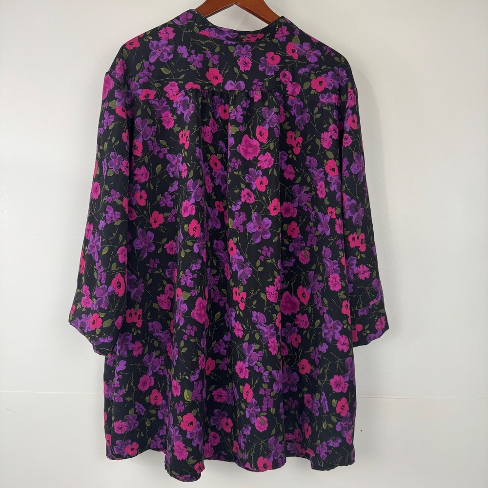 Vtg A Personal Touch Tunic Women 5X Black Pink Floral Button Up Blouse Top Boho - Picture 2 of 10